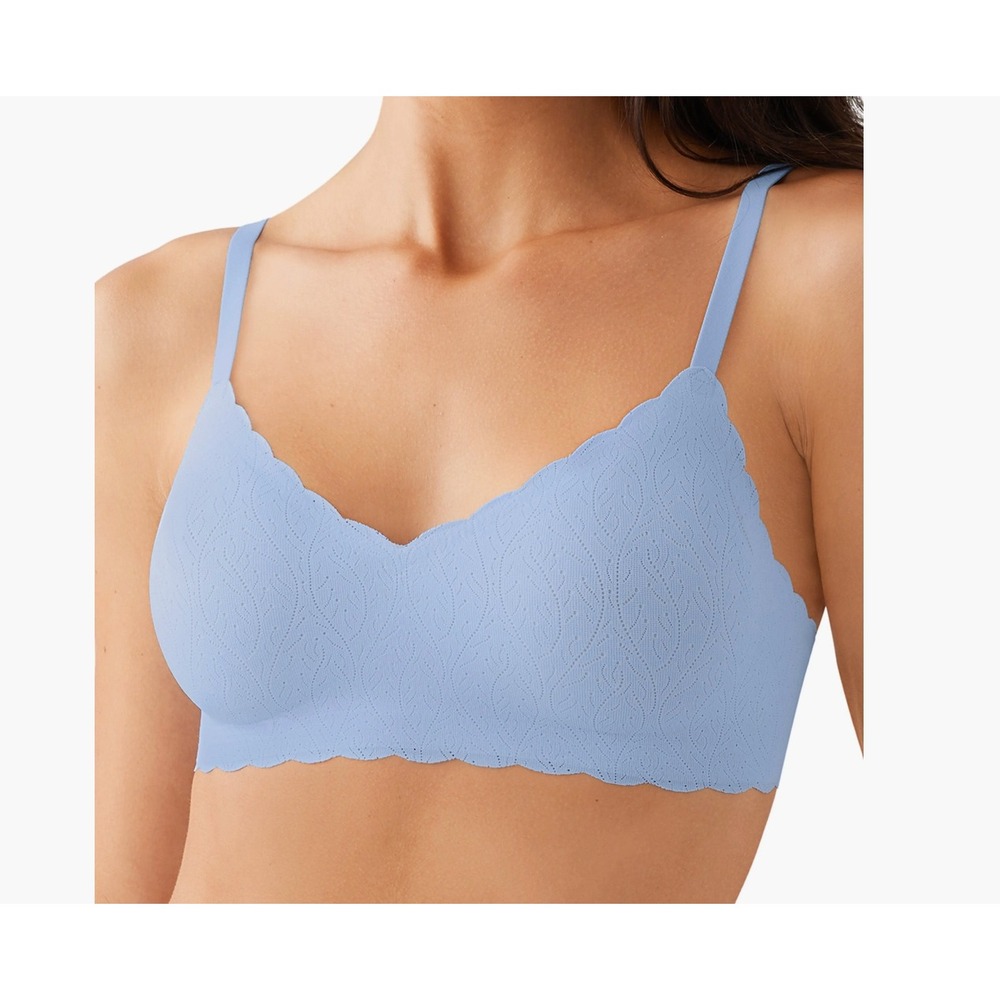 b.tempt'd by Wacoal b.wow'd Wireless Bra Bralette Blue Scallop 952587 Size S NWT